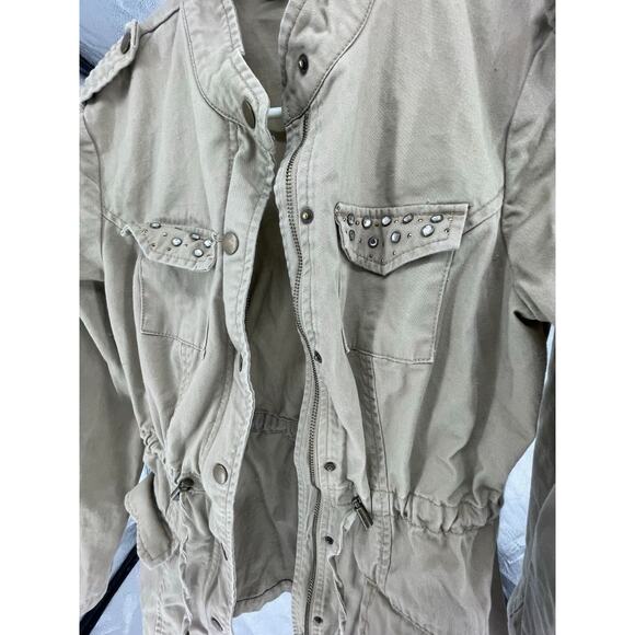 Cato Army Green Military Cinched Embellished Full Zip Jacket Women's Size Small - Picture 2 of 6